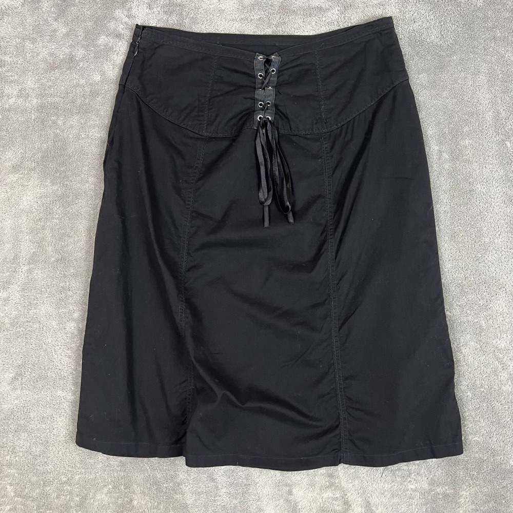 Vintage Y2K Free People Skirt Womens 7 Black Midi Lace Back Gothcore